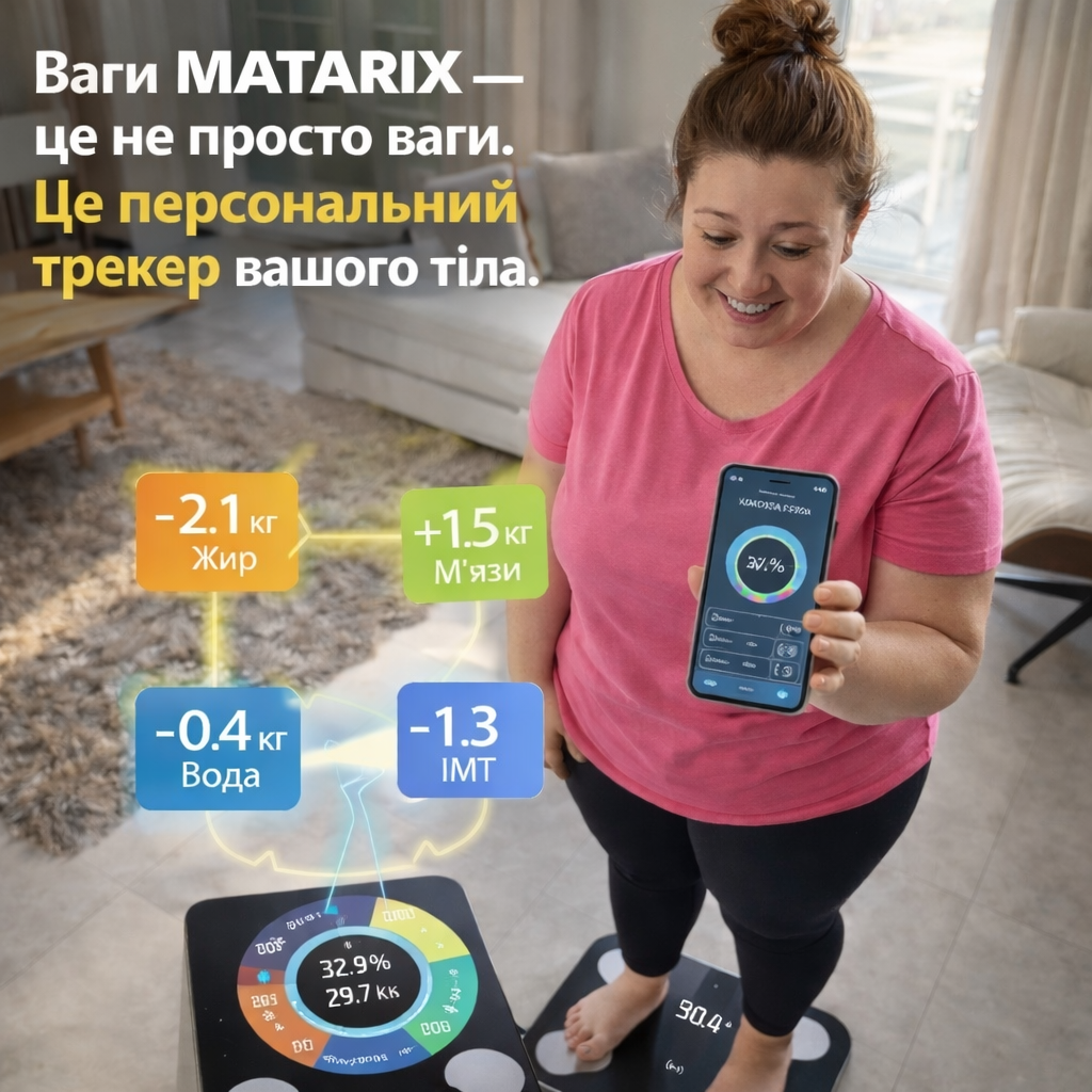 Ваги MATARIX синхронізуються зі смартфоном і показують показники